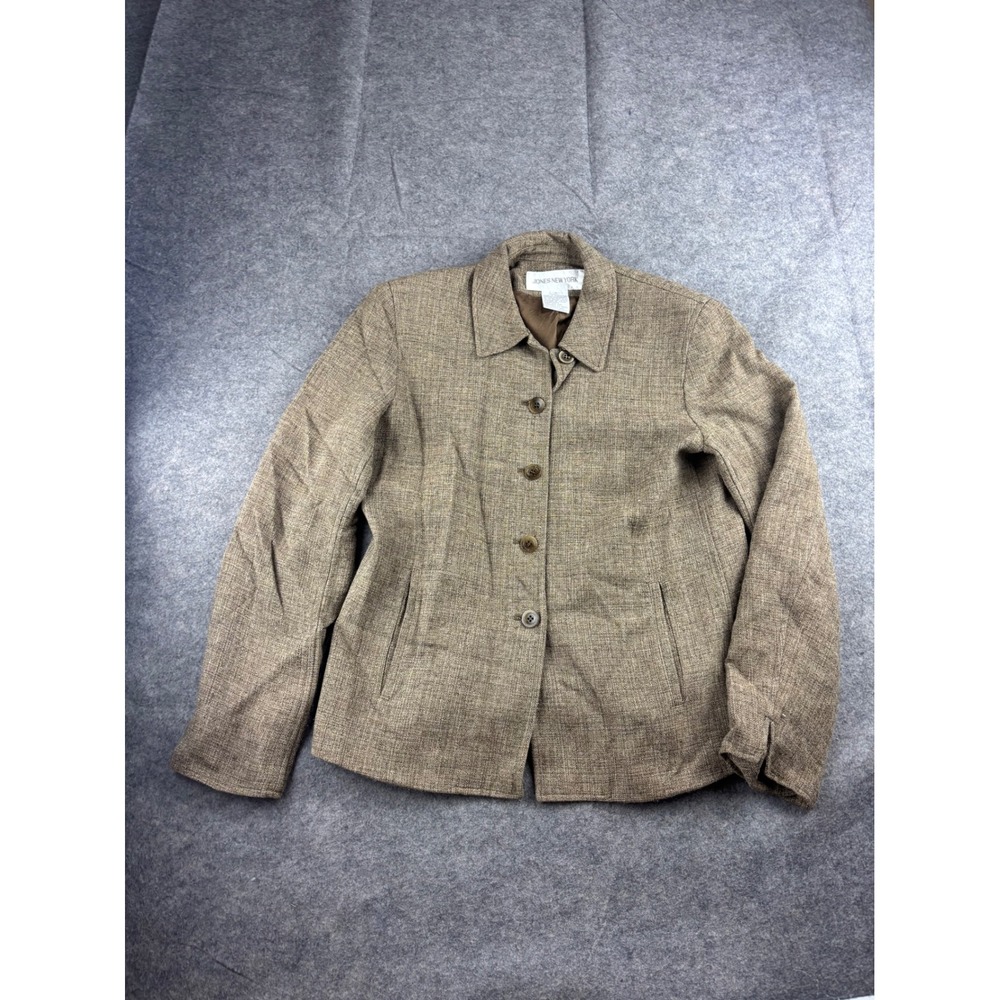 Jones New York Brown Textured Button Front Blazer Jacket Womens Size 4 Office
